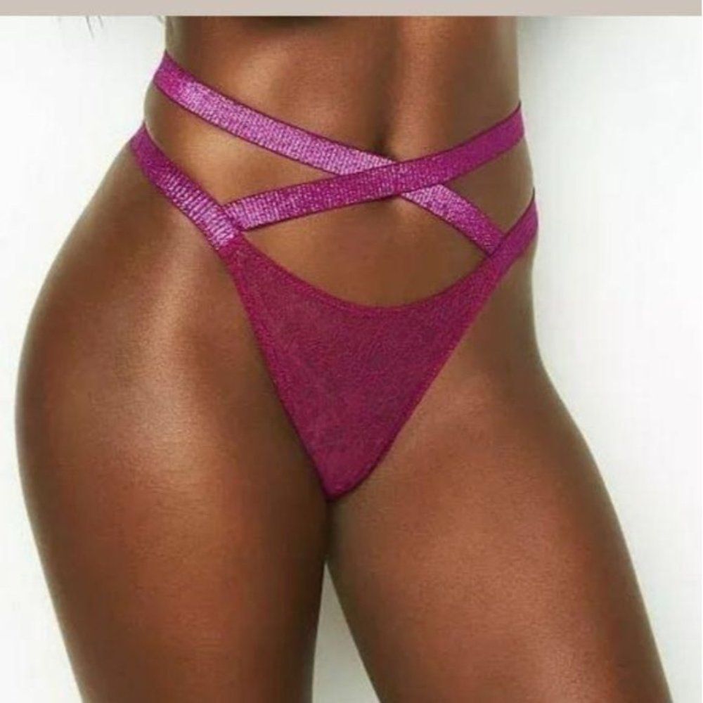 NWT Victoria's Secret Very Sexy Lace Metallic Criss Cross Straps Panty